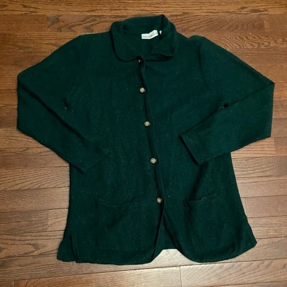Vintage Womens M 100% Wool Sweater Cardigan Evergreen Button Up With Pockets - Picture 10 of 12